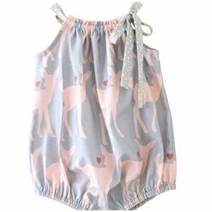 Baby Girl Deer Print Sleeveless Romper With hearts and Bow Ties detail 3-6m